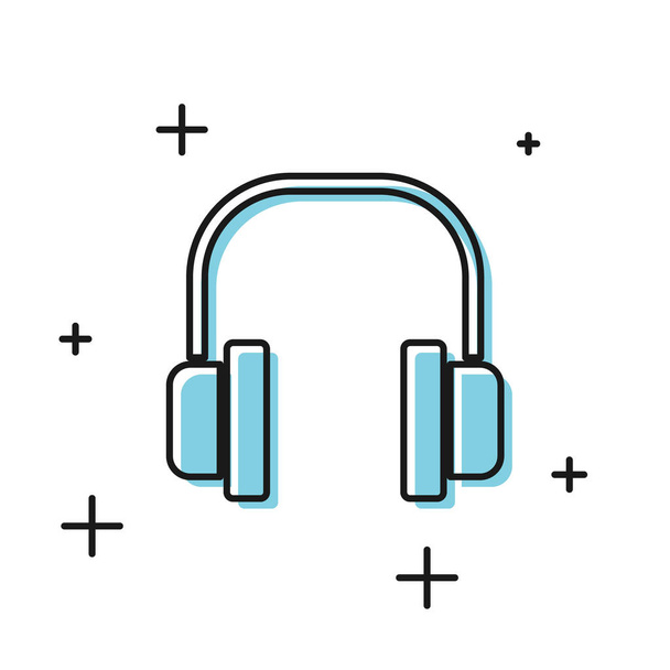 Černá sluchátka ikona izolované na bílém pozadí. Sluchátka. Koncepce poslechu hudby, služeb, komunikace a operátora. Vektorová ilustrace - Vektor, obrázek