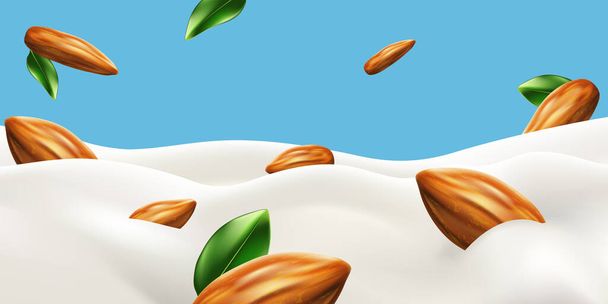 Almond beans in milk High quality vector realistic illustration - Vector, Image