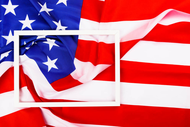 President 's Day Concept, flat lay top view, Αμερική Σημαία και φόντο κορνίζα με αντίγραφο χώρου για το κείμενό σας - Φωτογραφία, εικόνα