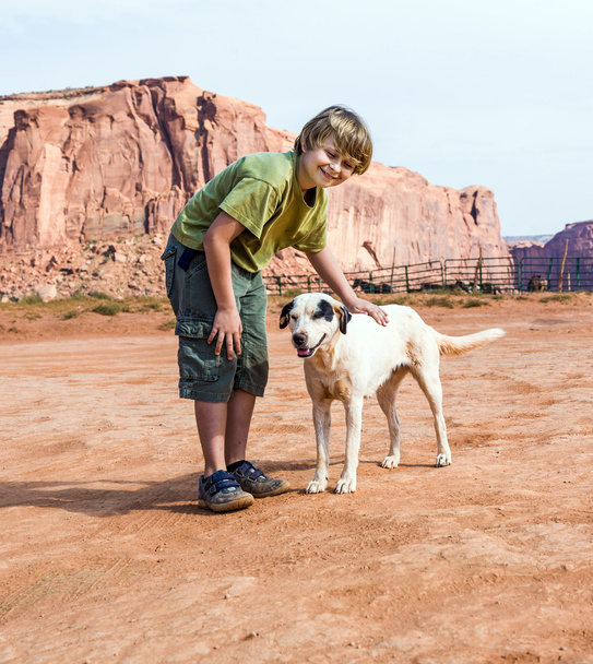 犬が大好き観光客によって抱き締められる - 写真・画像