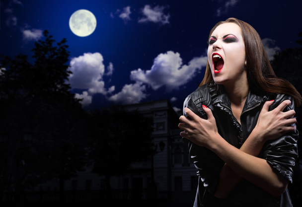 Vampire girl on night sky - Fotoğraf, Görsel