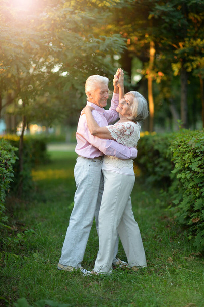 beautiful senior couple  dancing  in the park - Zdjęcie, obraz