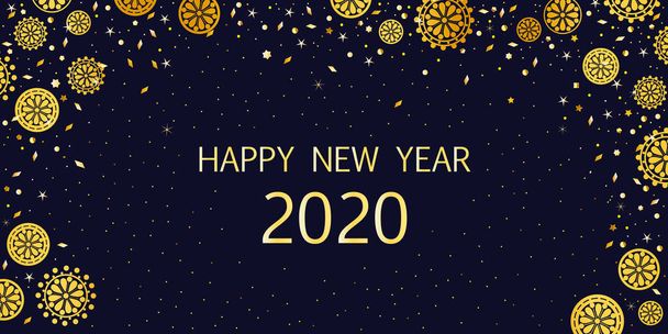 Happy New Year 2020 Card Invito, con elementi dorati e coriandoli, per feste, feste, stampe, cartoleria
 - Vettoriali, immagini