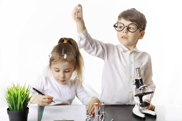 Young scientists chemists. Doctor, laboratory assistant. - Photo, image