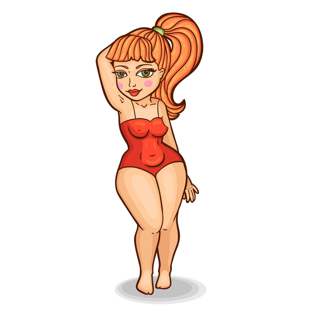 Beauty girl in swimming suit. Pin up style. Vintage. Cartoon style. Isolated object on white background, easy to edit. - Вектор,изображение
