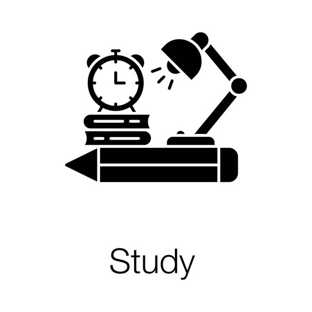 Alarm clock with study lamp showing study time design, glyph vector design  - Vecteur, image