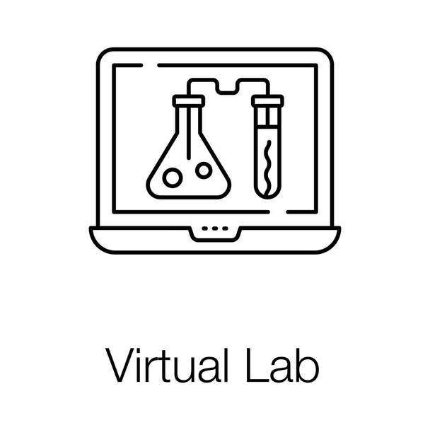 Online educational training concept, line icon of virtual lab vector design  - Vector, Image