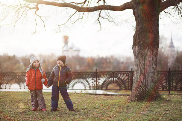 Lapset kävelevät syksyllä puistossa
 - Valokuva, kuva