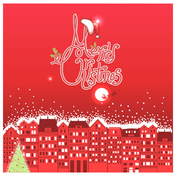 Red Merry tarjeta de fondo de Navidad con Santa en el cielo.Vector mal
 - Vector, imagen