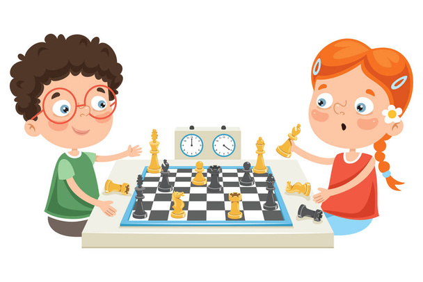 Cartoon karakter spelen schaakspel - Vector, afbeelding