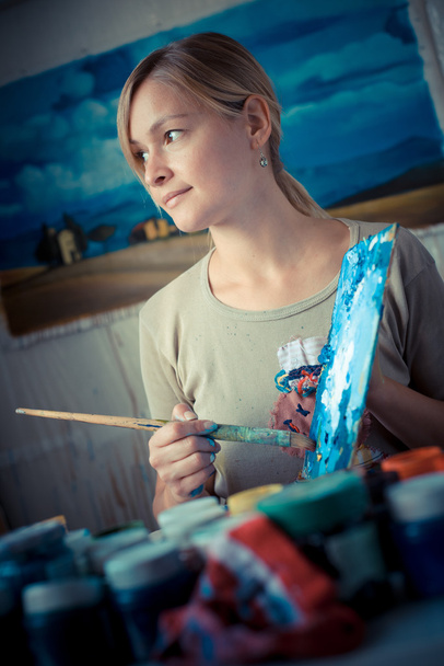beautiful blonde woman painter - Photo, Image