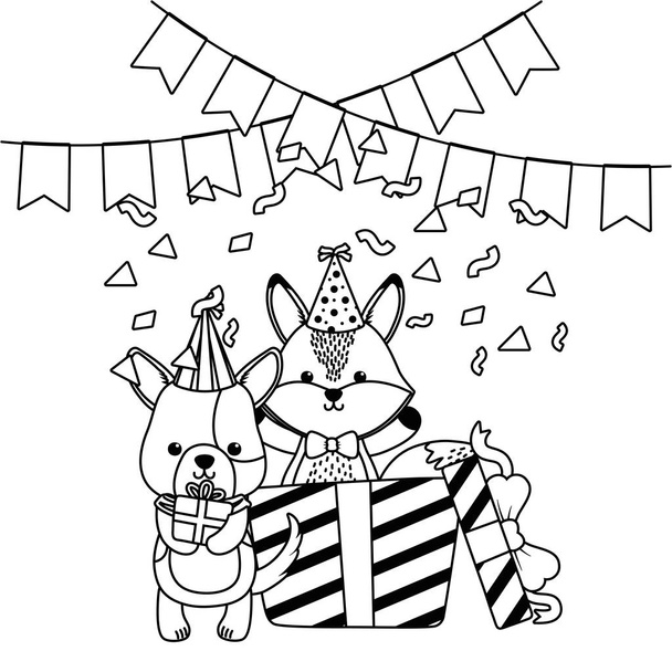 Animals cartoons with happy birthday icon design - Vector, Image