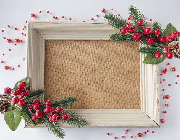 Decoración de Navidad con marco de madera. Marco de fotos atrás
 - Foto, imagen