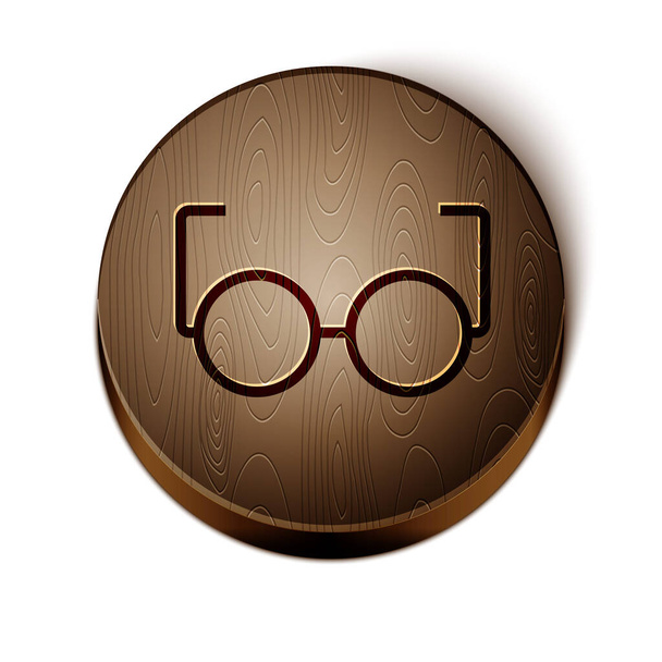 Línea marrón Icono de gafas aisladas sobre fondo blanco. Símbolo de marco de gafas. Botón círculo de madera. Ilustración vectorial
 - Vector, Imagen