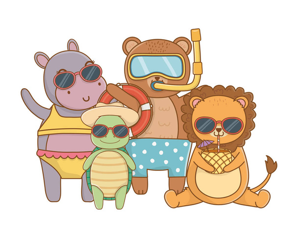 cute animals enjoying summer vacations - Vektori, kuva