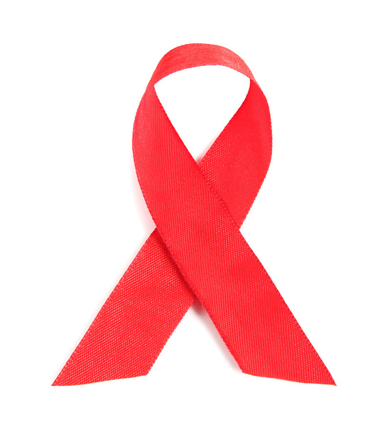 Red ribbon HIV, AIDS isolated on white - Φωτογραφία, εικόνα