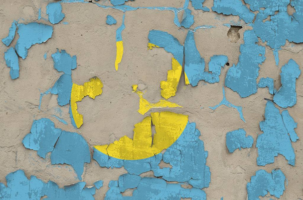 Palau flag depicted in paint colors on old obsolete messy concrete wall close up. Textured banner on rough background - Photo, Image