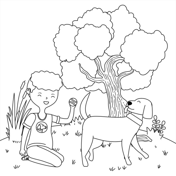 Köpek karikatür tasarımı ile çocuk - Vektör, Görsel
