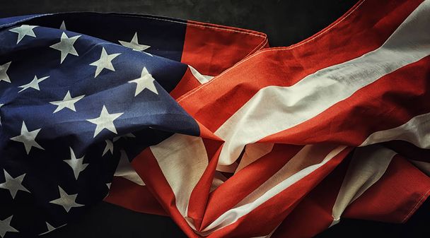 American flag on a black background. Space for text. - Photo, image