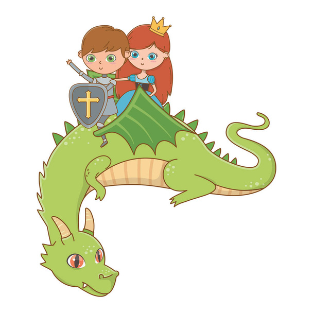 princess knight and dragon of fairytale design vector illustration - Vektor, kép