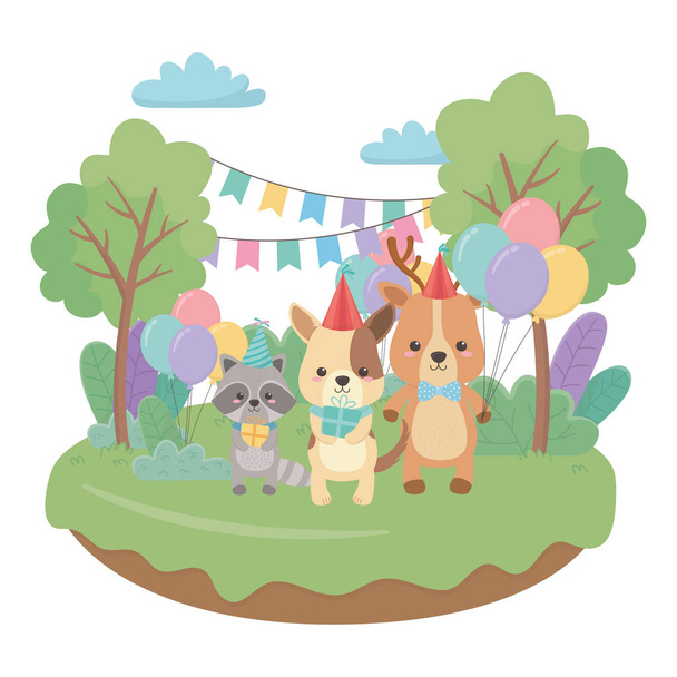 幸せな誕生日のアイコンデザインの動物の漫画 - ベクター画像