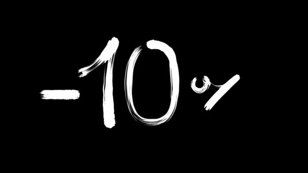 Animated digital signs from 0 to 9 with a minus and a percentage sign hand written with a hand-painted brush on a transparent background - Footage, Video