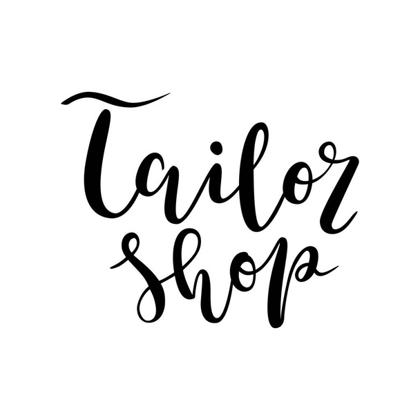 Tailor shop logotype, isolated vector lettering, brush pen calligraphy, logo or signboard for sewing or tailoring studio, atelier or shop. - Vektor, obrázek