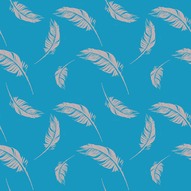 Seamless pattern with hand-drawn softness white feathers on blue - Photo, Image