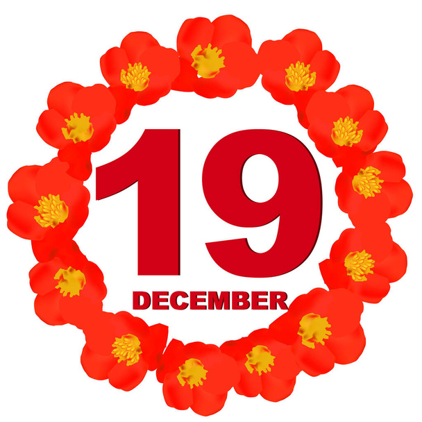 19 dicembre icona. Per pianificare un giorno importante. Bandiera per vacanze con fiori. Diciannove dicembre. Illustrazione
. - Foto, immagini