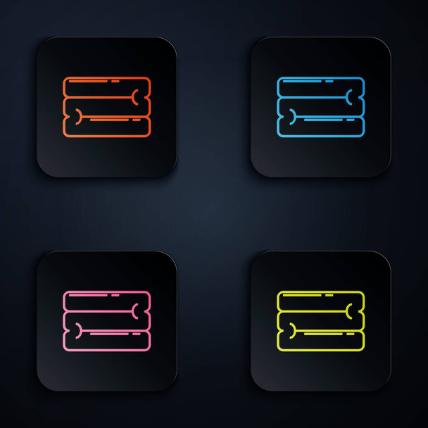Color neon line Towel stack icon on black background. Set icons in colorful square buttons. Vector Illustration - Vector, Image