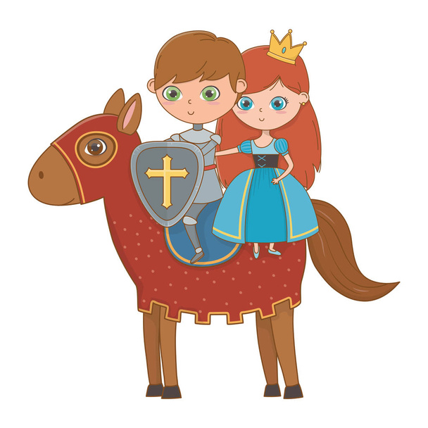 Середньовічна принцеса і лицар художнього дизайну ілюстрацій - Вектор, зображення