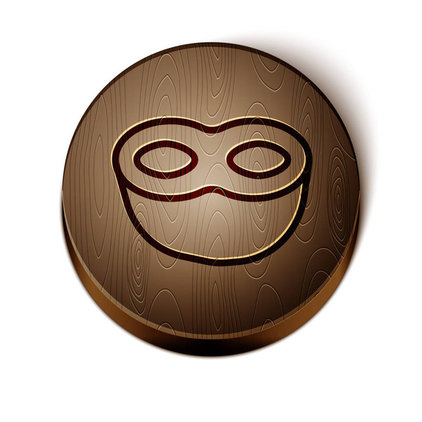 Línea marrón Icono de máscara festiva aislado sobre fondo blanco. Botón círculo de madera. Ilustración vectorial
 - Vector, Imagen