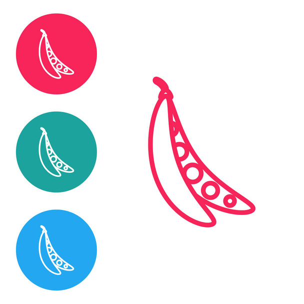 Línea roja Icono de frijoles de riñón aislado sobre fondo blanco. Establecer iconos en botones de círculo. Ilustración vectorial
 - Vector, Imagen