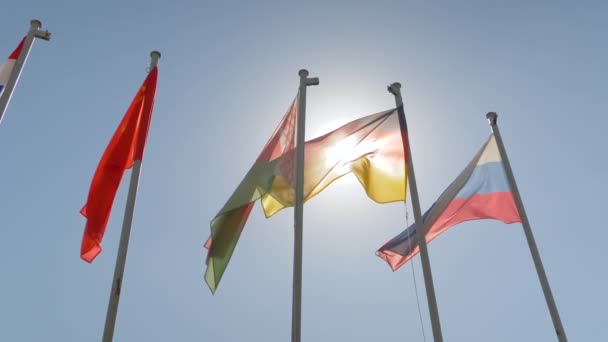 Kleurrijke vlaggen wapperen in de wind - super slow motion - politiek concept - Video