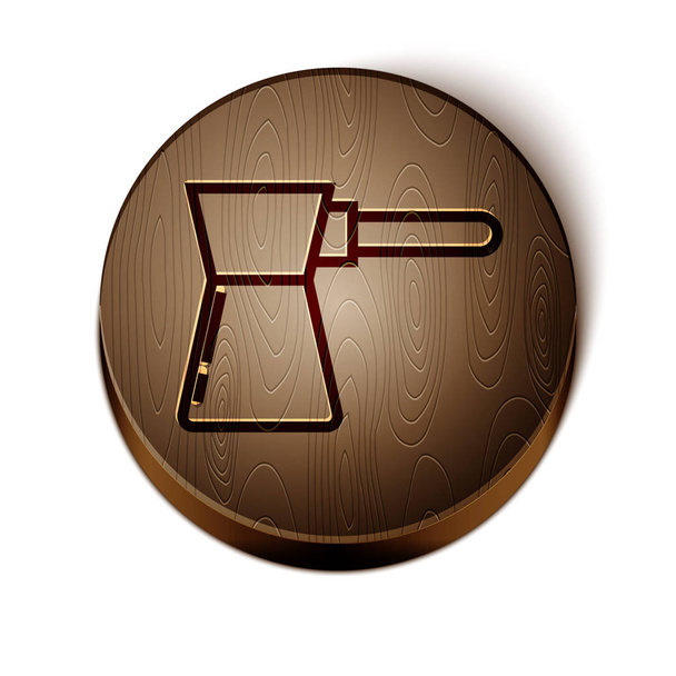 Línea marrón Icono de café turco aislado sobre fondo blanco. Botón círculo de madera. Ilustración vectorial
 - Vector, Imagen