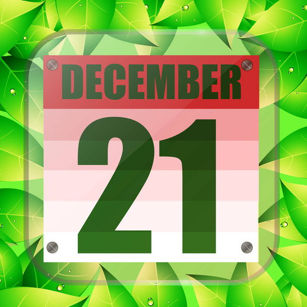 Ícone de 21 de Dezembro. Para planejar o dia importante com folhas verdes. Banner para férias. 21 de Dezembro. Ilustração
. - Foto, Imagem