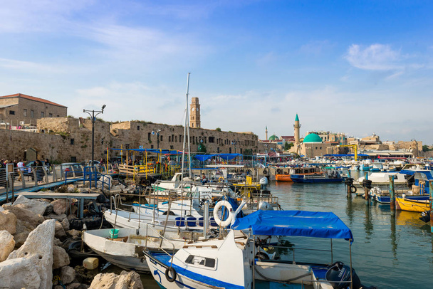Akko, Acre stare łodzie miasta Izrael - Zdjęcie, obraz