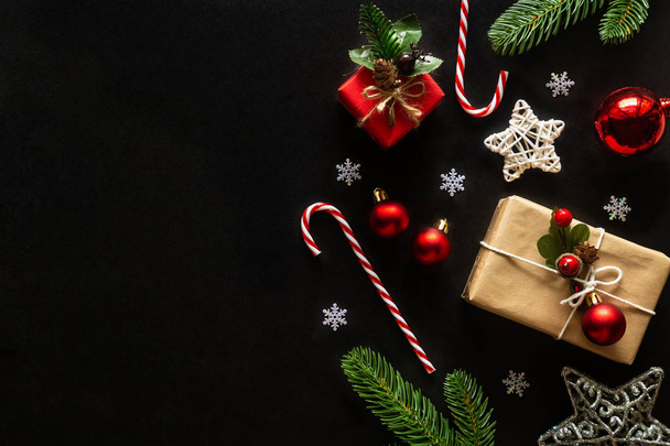 Holiday Christmas card background with festive decoration ball,  - Фото, зображення