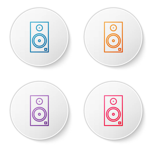 Color line Stereo speaker icon isolated on white background. Sound system speakers. Music icon. Musical column speaker bass equipment. Set icons in circle buttons. Vector Illustration - Vetor, Imagem