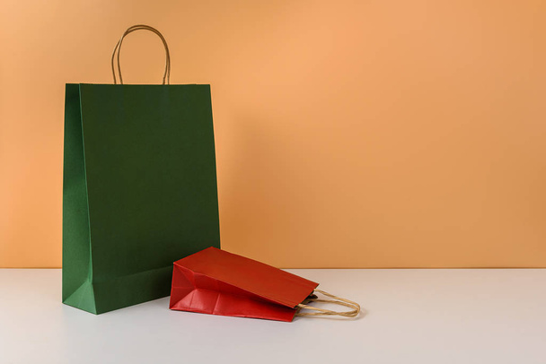 mockup of blank craft package or colorful paper shopping bag wit - 写真・画像