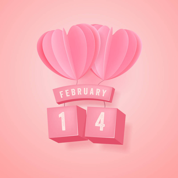 14 Fevereiro, Dia dos Namorados festival e balão de coração rosa no fundo rosa
. - Vetor, Imagem