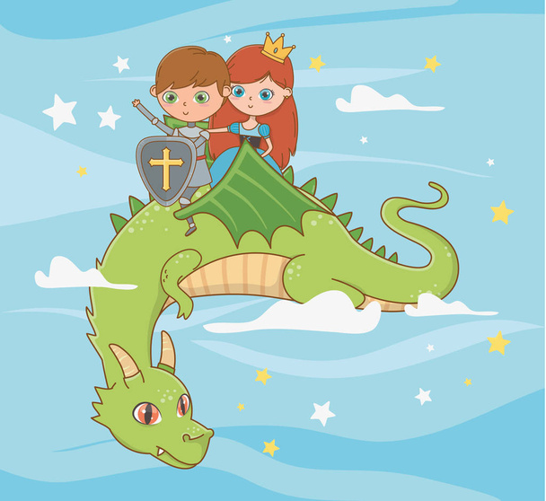 принцеса лицар і дракон казкового дизайну
 - Вектор, зображення