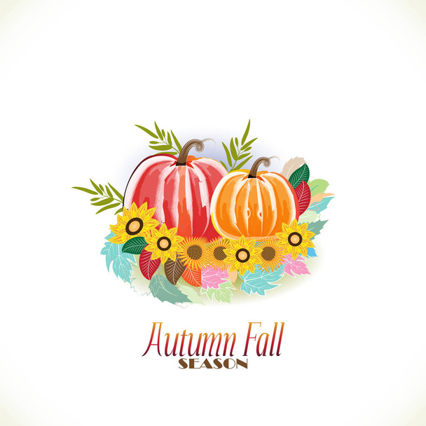 Autumn colorful fall leafs with pumpkin greetings card holidays celebrations - Vector, imagen