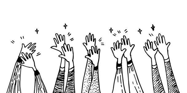 Doodle di mani in alto, mani che applaudono. gesti di applausi. Complimenti per il lavoro. illustrazione vettoriale
 - Vettoriali, immagini