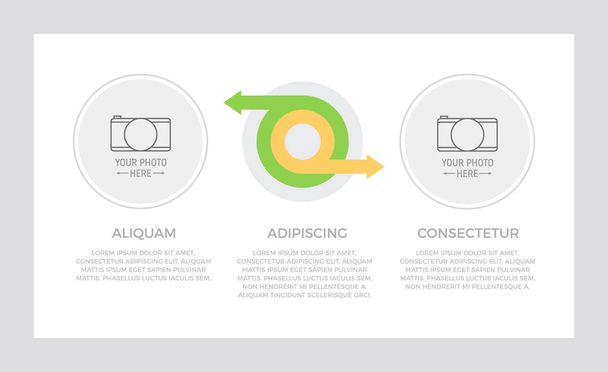 Conjunto de elementos verdes e laranja para apresentação infográfica slides com gráficos, molduras para fotos, círculos
. - Vetor, Imagem