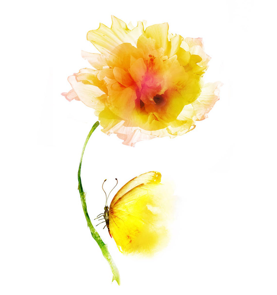 Watercolor flower isolated on white. Silhouette  - Foto, Imagen