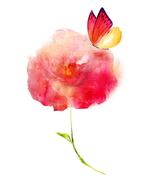 Watercolor flower isolated on white. Silhouette  - Фото, зображення