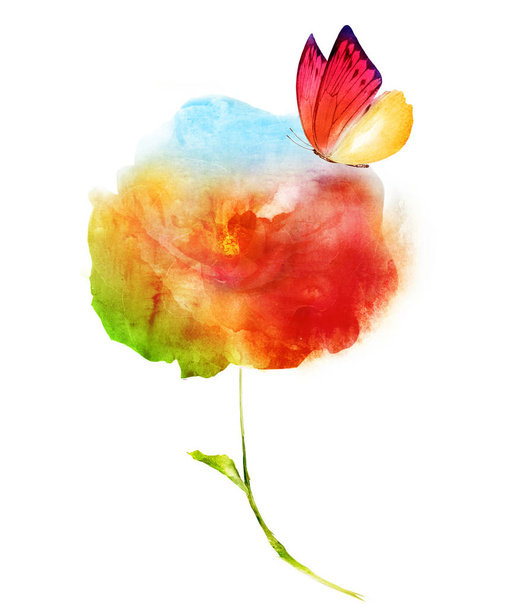 Watercolor flower isolated on white. Silhouette  - Zdjęcie, obraz