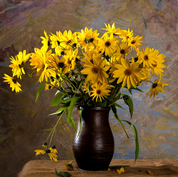 Still life with bunch of bright yellow flowers (rudbeckia) - Photo, Image