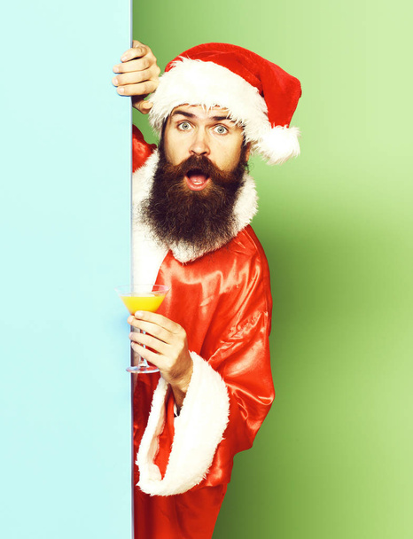 surprised bearded santa claus man with long beard - Foto, Imagem